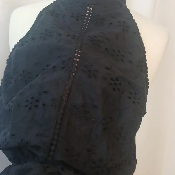 Black Eyelit Daisy Embroidery Halter Peplum Top Sz Xl - Picture 9 of 11
